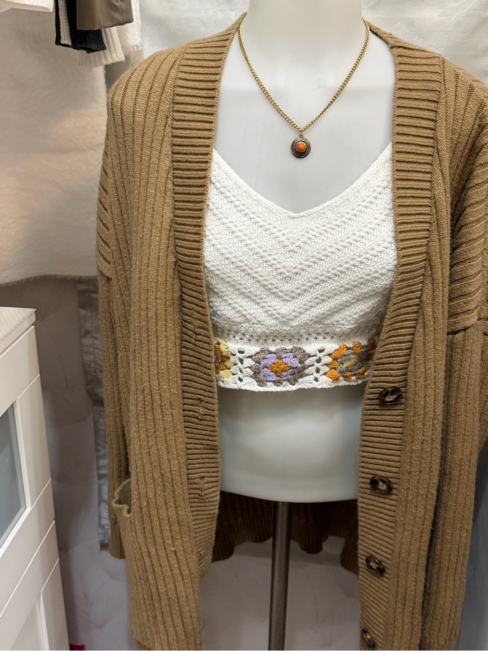 Zara Tan Ribbed Button-Up Cardigan